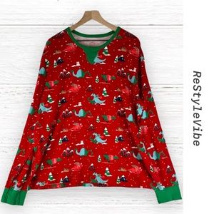 WONDERLAND Men’s Size XXL Shirt Long Sleeve Christmas Dinosaur Print Holiday